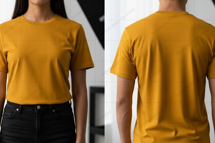 Mustard yellow T-shirt Mockup Design
