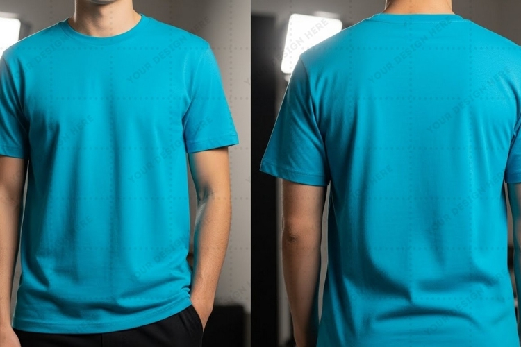 Mens solid blue T-shirt Mockup Design