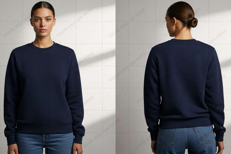 Navy blue crew neck sweatshirt T-shirt Mockup Design