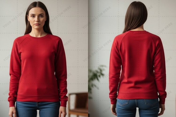 Red long sleeve T-shirt Mockup Design