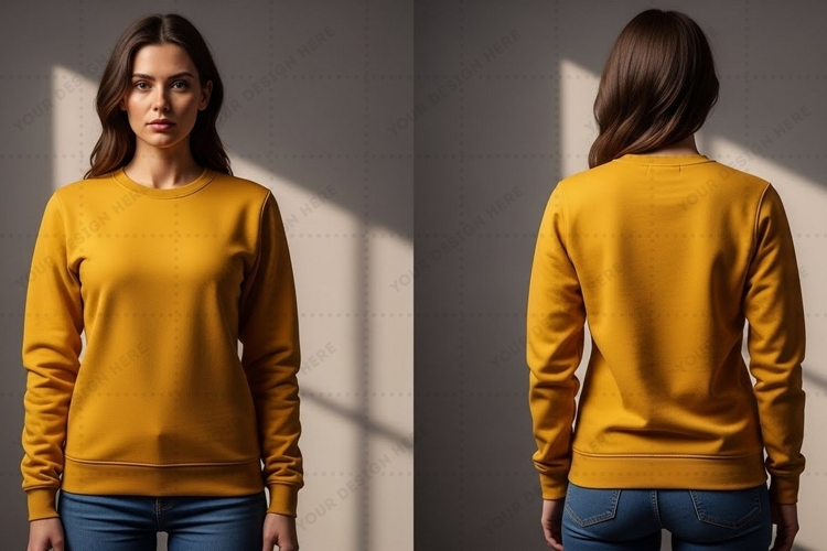Mustard yellow crew neck sweatshirt T-shirt Mockup Design
