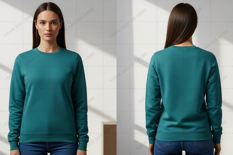 Teal long sleeve T-shirt Mockup Design