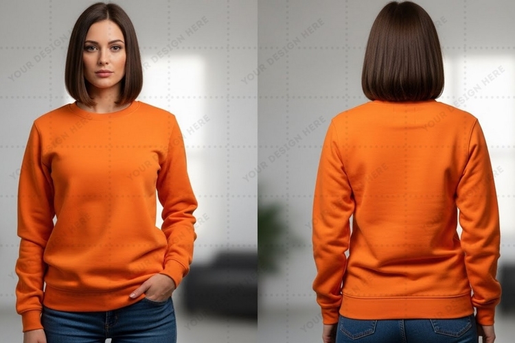 Bright orange long sleeve T-shirt Mockup Design