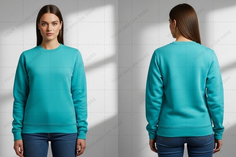 Turquoise crew neck sweatshirt T-shirt Mockup Design