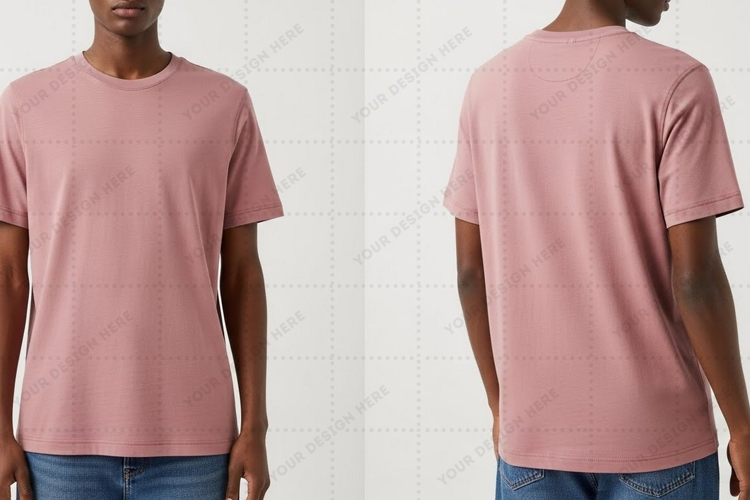 Men's pink solid crew neck T-shirt Mockup Design