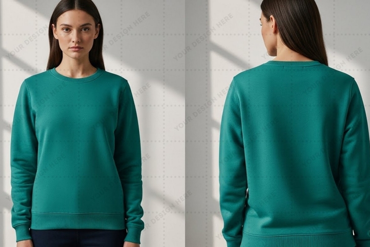 Teal crew neck sweatshirt T-shirt Mockup Design