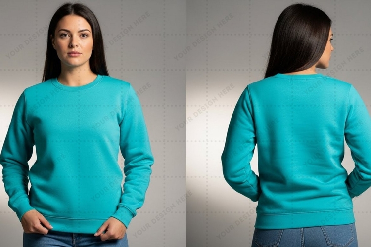 Turquoise long sleeve T-shirt Mockup Design
