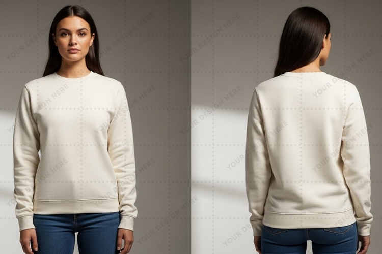 Womens cream crew neck sweatshirt T-shirt Mockup Design