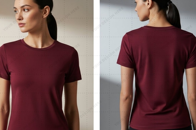 Womens burgundy T-shirt Mockup Design
