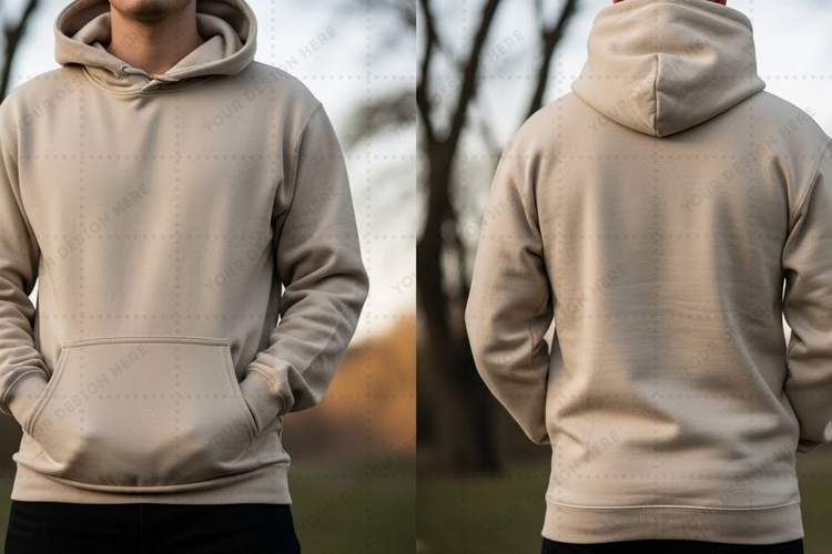 Unisex light beige hoodie outdoor T-shirt Mockup Design