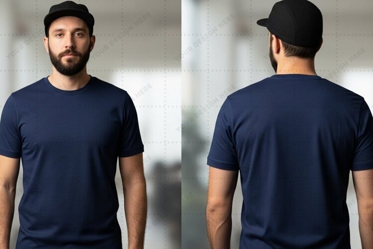 Men's navy blue T-shirt Mockup Design example image 1