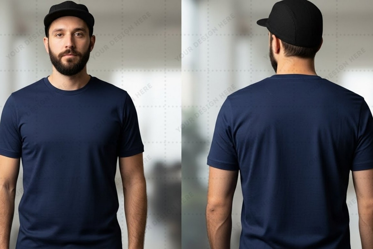 Men's navy blue T-shirt Mockup Design