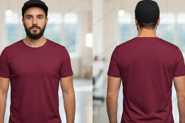 Men's burgundy T-shirt Mockup Design