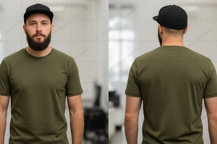 Men's olive green T-shirt Mockup Design example image 1