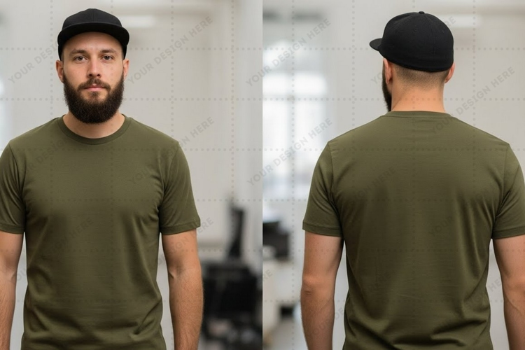 Men's olive green T-shirt Mockup Design