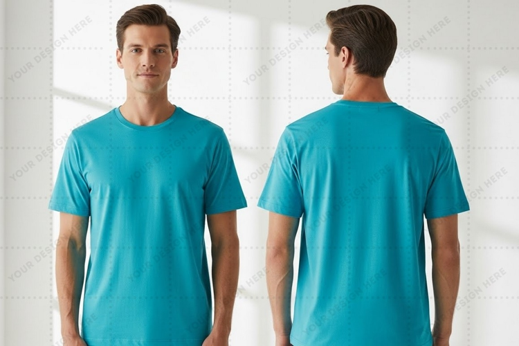 Men's turquoise crew neck T-shirt Mockup Design
