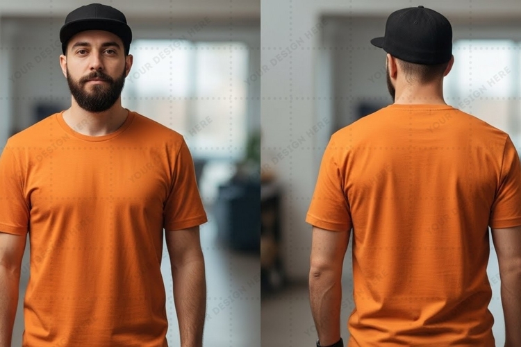 Mens orange T-shirt Mockup Design