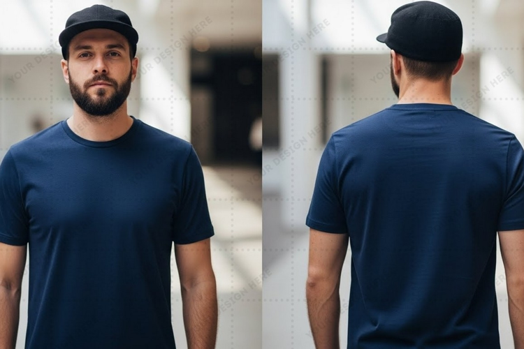 Stylish navy blue T-shirt Mockup Design