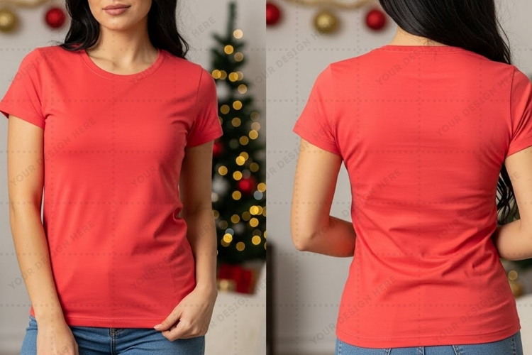 Red women's T-shirt Mockup Design
