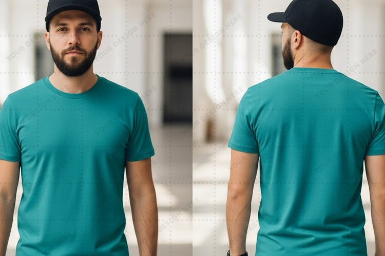 Men's teal T-shirt Mockup Design