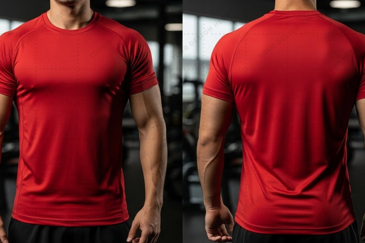 Red gym t-shirt for men T-shirt Mockup Design