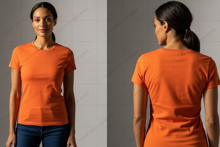 Bright orange women's T-shirt Mockup Design
