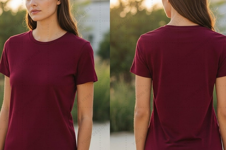 Women's burgundy T-shirt Mockup Design