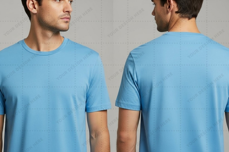 Men's light blue crew neck T-shirt Mockup Design