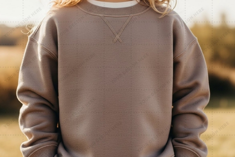 Beige crew neck sweatshirt for kids T-shirt Mockup Design