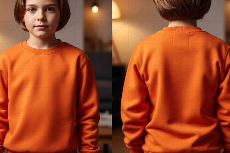 Bright orange kids' T-shirt Mockup Design
