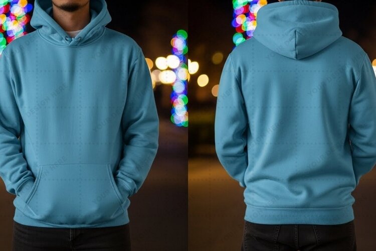 Light blue hoodie T-shirt Mockup Design example image 1