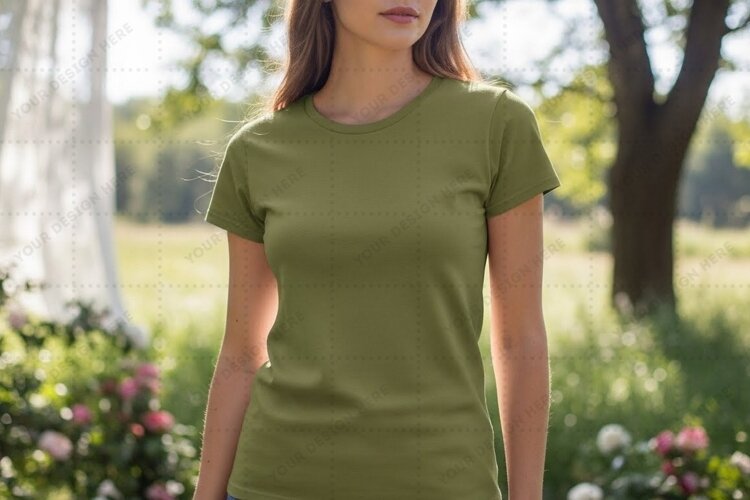 Olive green T-shirt Mockup Design example image 1