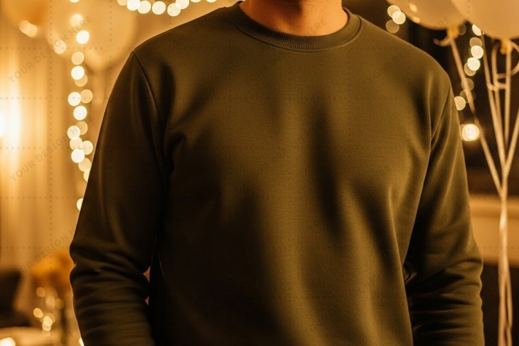 Mens olive green crew neck sweatshirt mockup
