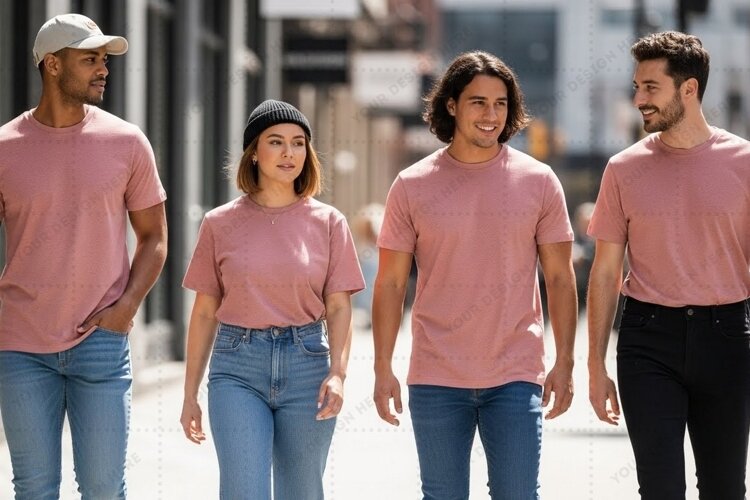 Casual pink t-shirt mockup design example image 1