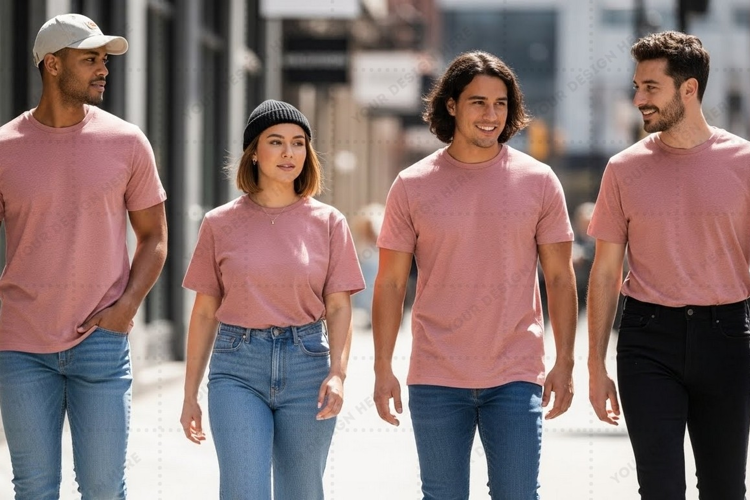 Casual pink t-shirt mockup design