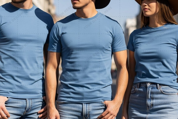 Casual solid blue t-shirt mockup design