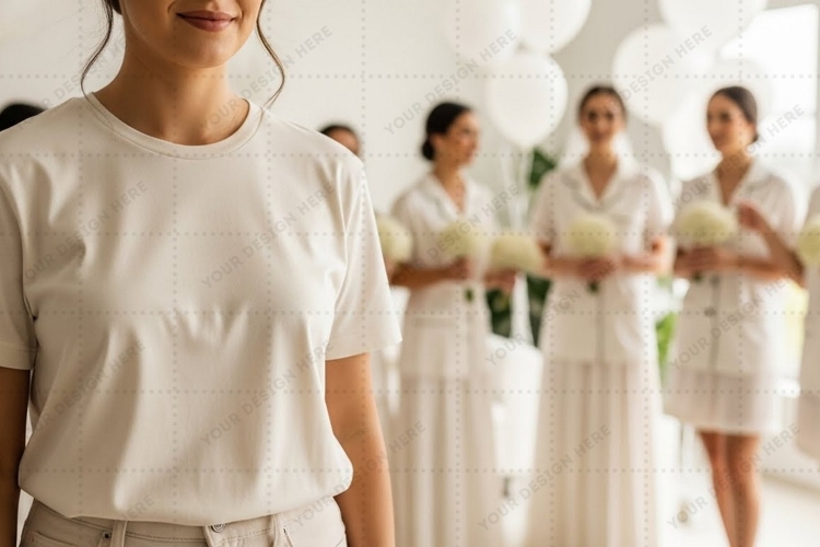 White t-shirt mockup design with bridesmaids