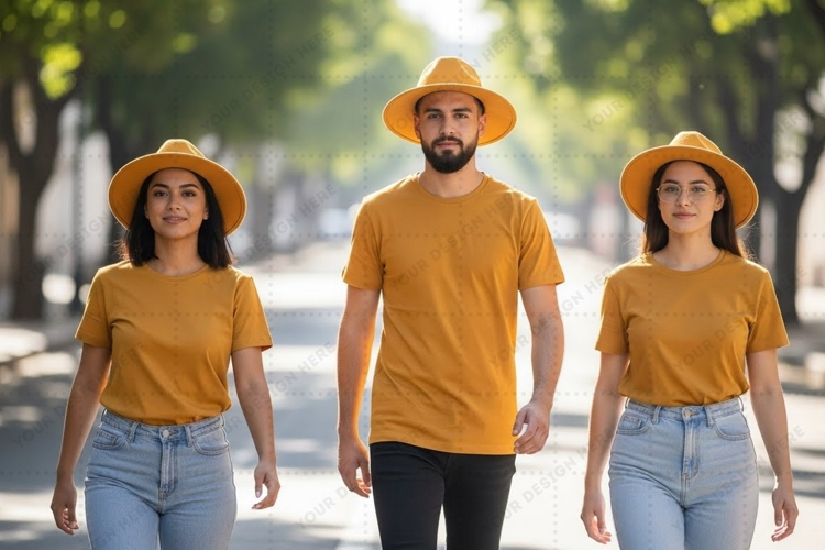 Casual mustard yellow t-shirt mockup design