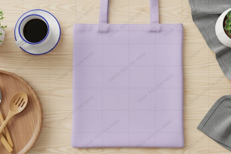 Modern lavender tote bag mockup design
