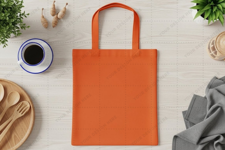Bright orange tote bag mockup design