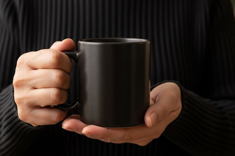 Elegant black ceramic mug mockup design