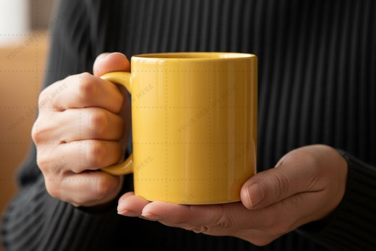 Bright yellow ceramic mug - perfect for everyday use mockup