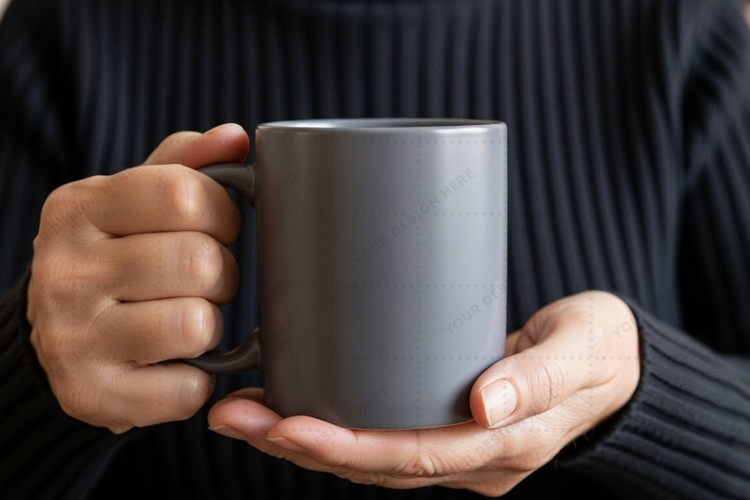 Stylish gray ceramic mug mockup