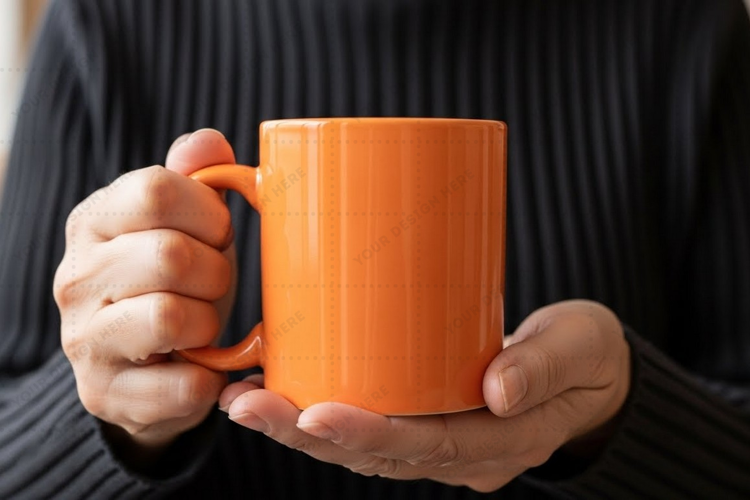 Bright orange ceramic mug mockup design