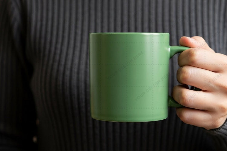 Green ceramic mug with diamond pattern mockup design