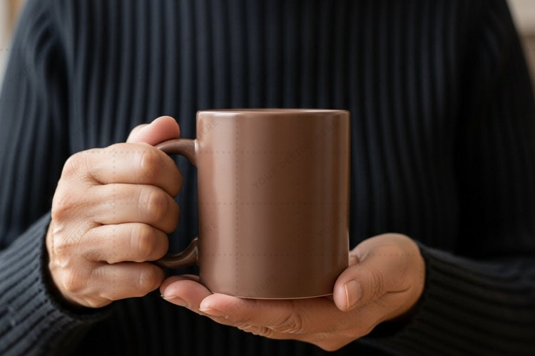 Elegant brown ceramic mug mockup