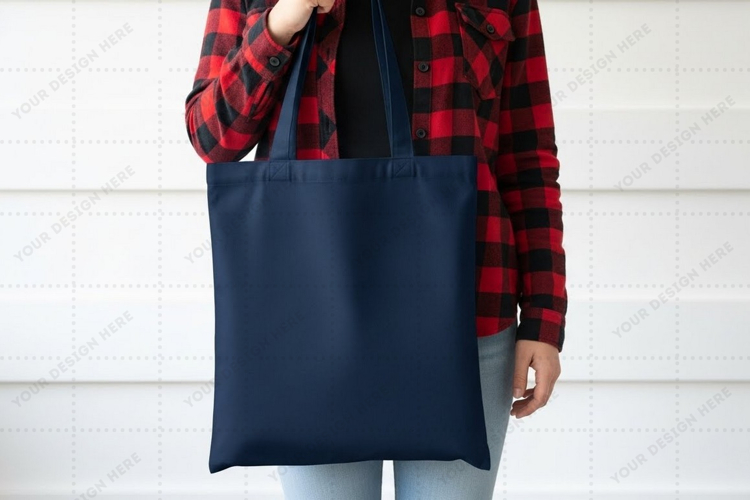 Stylish navy blue tote bag mockup design