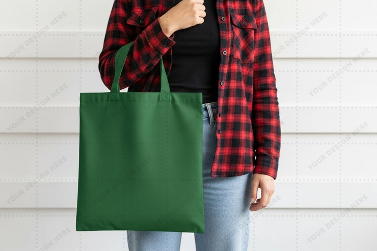 Green tote bag mockup design