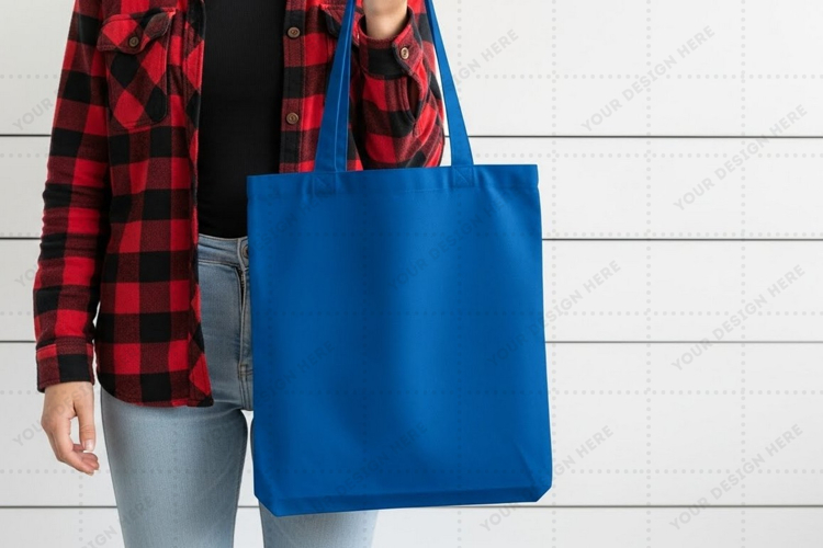 Blue tote bag mockup design