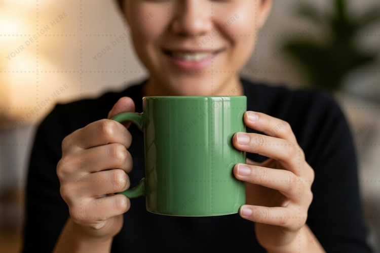Bright green ceramic mug mockup design